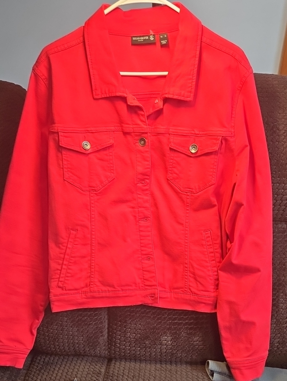 Susan Graver Red Stretch Jean Jacket